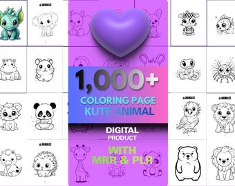 1000+ Kute Animal Coloring Pages Mega Bundle, MRR PLR (Digital Download)
