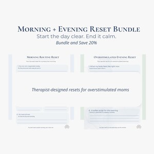 Può includere: Un set di planner digitali Morning + Evening Reset Bundle con due pagine intitolate Morning Routine Reset e Overstimulated Evening Reset. Le pagine includono suggerimenti per la concentrazione quotidiana, il corpo e lo stress.