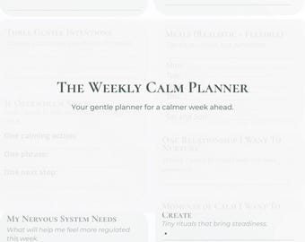 Weekly Calm Planner for Moms, Therapist Designed Self Care (PDF Download)