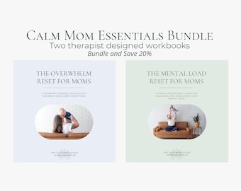 Overwhelmed Mom Workbook Bundle, Mental Load Reset + Burnout Relief, Therapist Designed Printable PDF