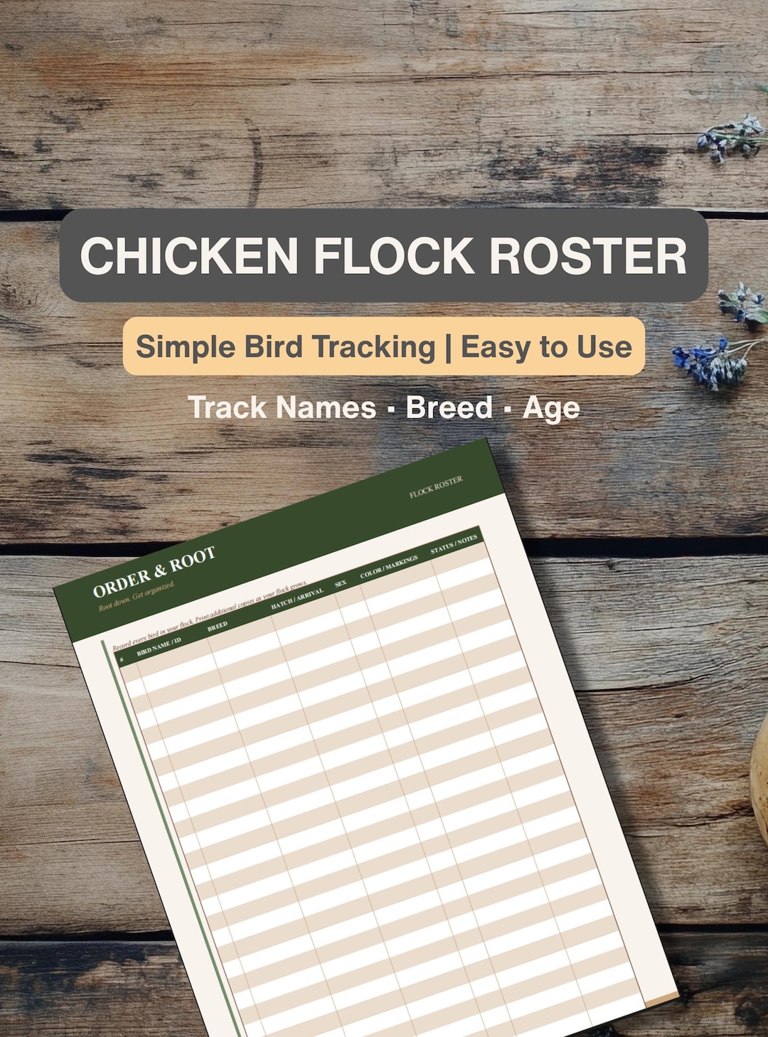 Printable Flock Roster | Backyard Chicken Record | Inventory Log | Bird ...