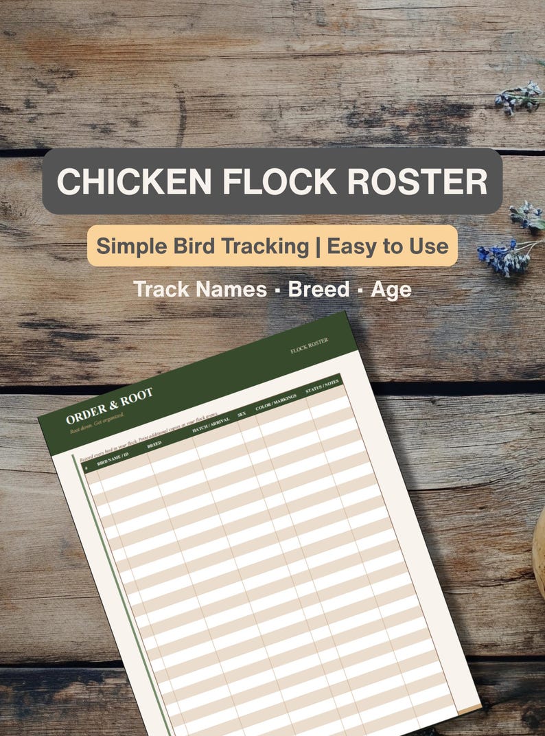 Printable Flock Roster | Backyard Chicken Record | Inventory Log | Bird ...