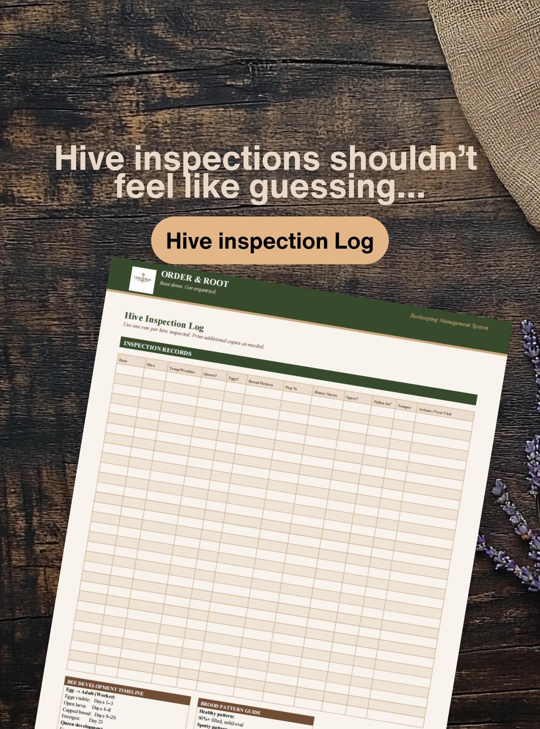 Hive Inspection Log Printable, Beekeeping Record Sheet, Health Tracker ...