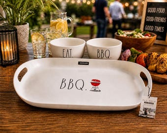 Rae Dunn BBQ Melamine Serving Platter | Farmhouse Outdoor Entertaining Tray