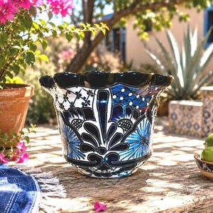 Hand  Painted Mexican Talavera Planter Pot |  XLarge 12 inch Ceramic Flower Planter