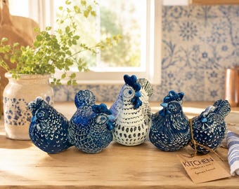 Küche blau und weiß Hahn Totem | Bauernhaus Küche Regal Dekor | Neu