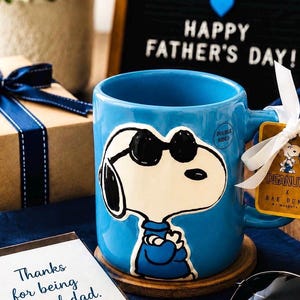 Peanuts x Rae Dunn Snoopy Mug | Blue Ceramic Father's Day Coffee Cup