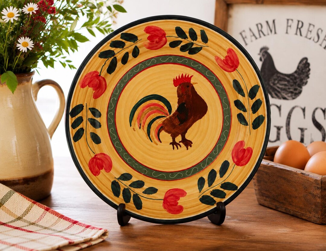 Chicken Tableware Hand Painted Rooster Dinner Plates Set | Farmhouse Chicken Ceramic ...