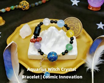 Wassermann Sternzeichen Kristall Armband, Astrologie Schmuck, Birthstone Armband mit Lack Perle Kristallarmband, Witchy Armband