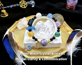 Gemini Zodiac Crystal Bracelet, Astrology Jewelry,Birthstone Crystal, Zodiac Healing ,Lacquer Bead Jewelry, Gift for Her,Witchy Jewelry
