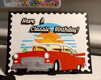 Tarjeta de cumpleaños de coche clásico