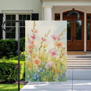 Watercolor Wildflowers Garden Banner | Floral Spring House Flag
