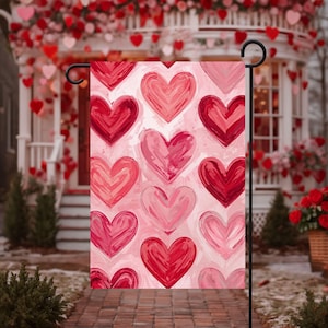 Valentines Day Hearts Garden Flag | House Banner, Watercolor Valentine Heart Pattern