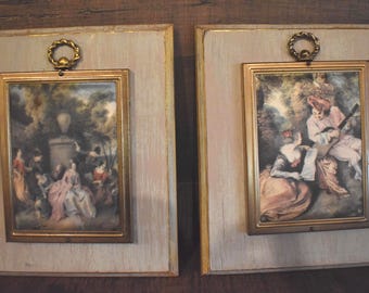 Vintage Victoriana Fabric Art Plaques Set of 2
