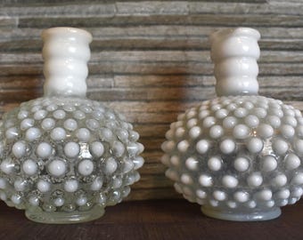 Fenton Moonstone Opalescent Hobnail Bud Vase Set of 2 Pcs