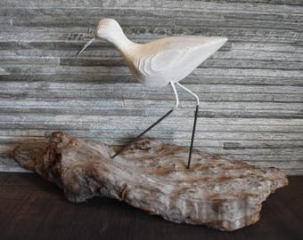 Handmade Seagull Figurine Sculpture Driftwood Base