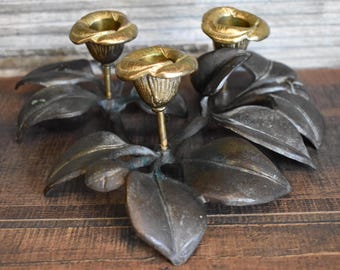 Bronze Calla Lilly Sculpture Candle Holder 3 Slot