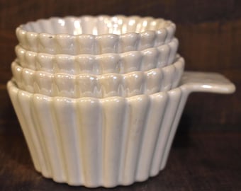 CIROA Vintage Fluted White Porcelain Flan Ramekin Bowls Set of 4 Pcs
