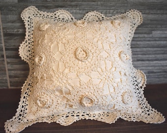 Cottage Crochet Throw Pillow Yellow Square