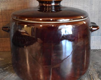 Vintage West Bend Brown Bean Pot Stoneware with lid 2 Pcs