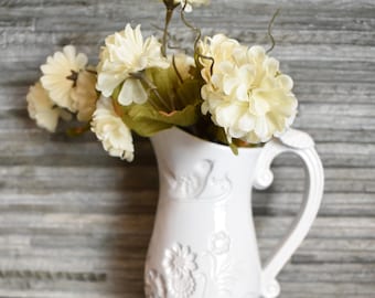 Farmhouse Ceramic Pitcher Vase White with Faux Yellow Flower Arrangement