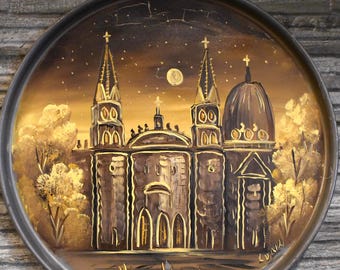 Vintage Guadalajara Handpainted Metal Plate Art MEXICO