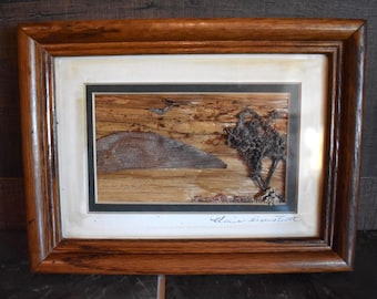 Folk Art Handmade Tree Bark and Wood art piece Framed