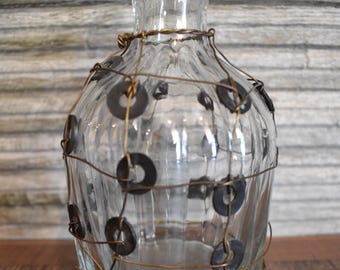 Vintage Wire Wrapped Glass Bottle Vase