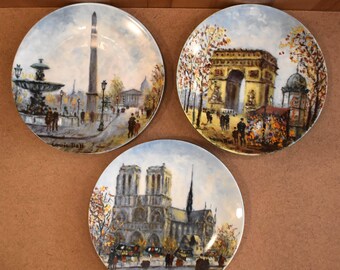 Vintage Collector Plates Limoges La Cathedrale Notre Dame Louis Dali Set of 3
