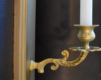 Vintage Wood Metallic Victorian Style Wall Mount Candle Holder Shelf Gold Toned