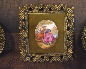 Vintage Ornate Oval Cameos Baroque Framed Set of 3 Pcs