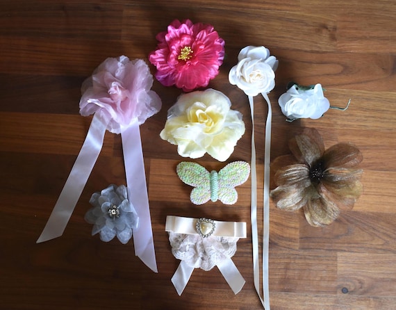 Flower Motif Corsage Boutoniere Brooch Pin Accessory set of 9 Pcs
