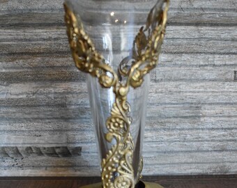 Gold Gilt Vase Chalice with Glass Tulip
