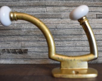 Brass Coat Towel Hook White Knob End
