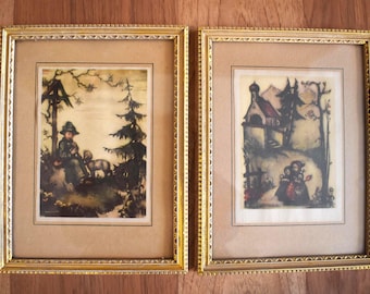 Vintage 20th Century Prints Gold Toned Frame Set of 2