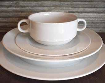 TOGNANA Juego de platos para sopa y ensalada de porcelana blanca, 4 piezas