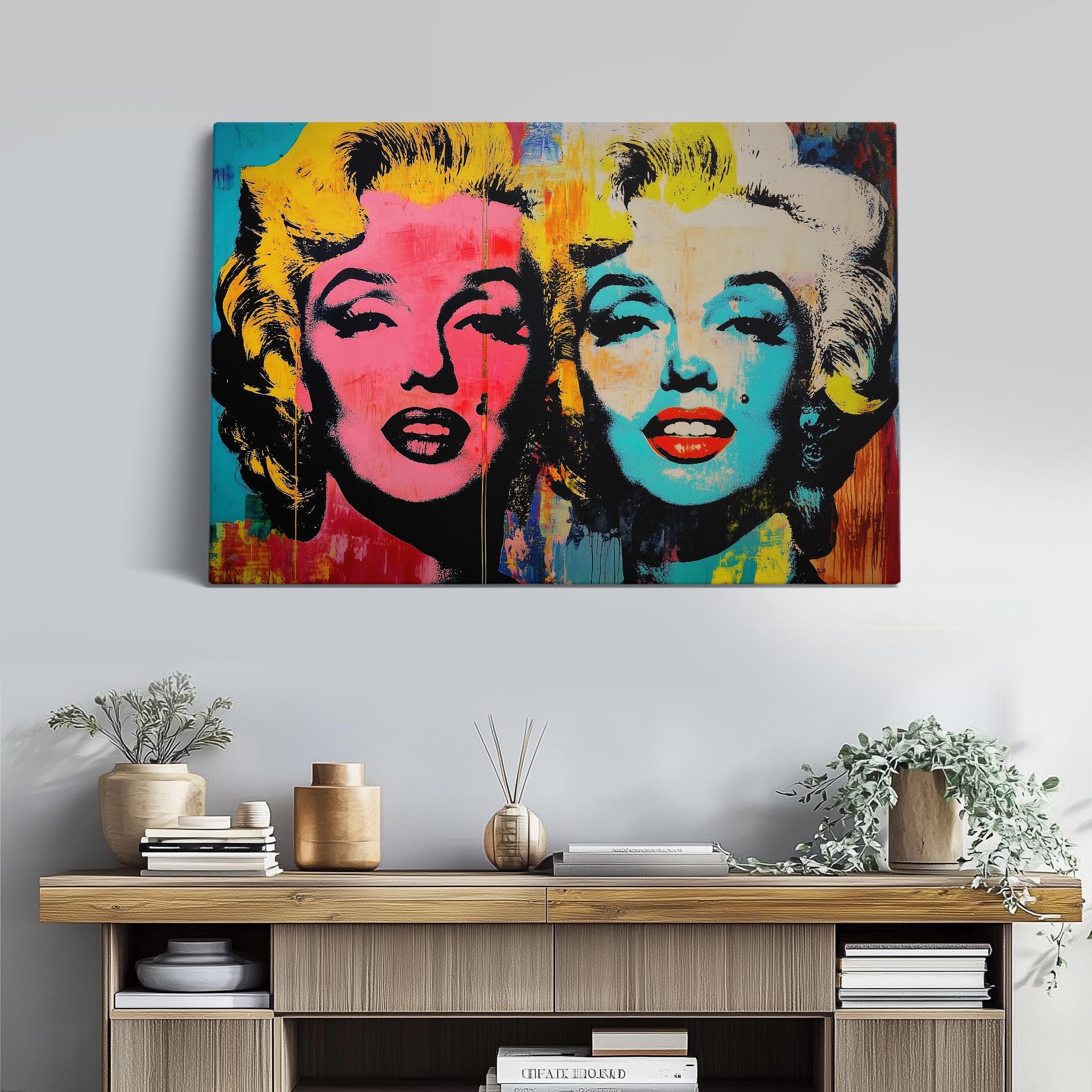 Marilyn Monroe Pop Art Canvas Print, Warhol Style Portrait, Retro Wall ...