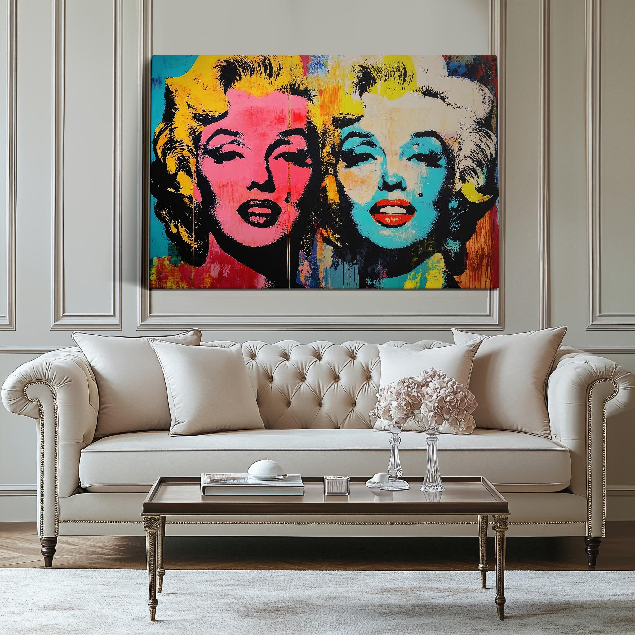 Marilyn Monroe Pop Art Canvas Print, Warhol Style Portrait, Retro Wall ...