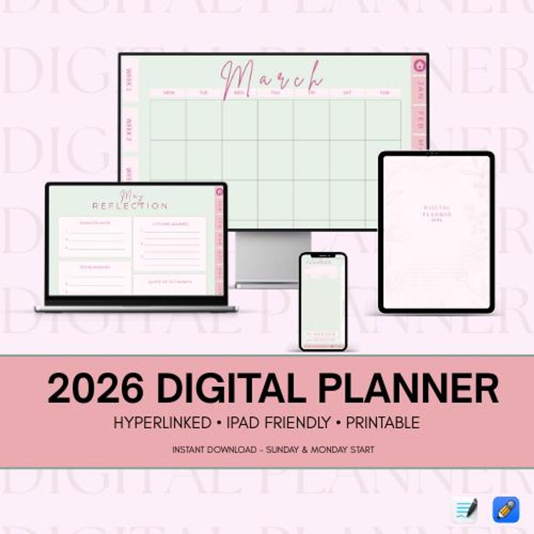 2026 Digital Planner | Strawberry Matcha Green, iPad PDF Journal - Etsy