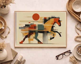 Bauhaus Horse Wall Art, Mid Century Modern Geometric Horse Print, Abstract Equestrian Poster, Minimalist Decor
