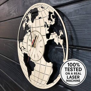 Laser Cut Earth Globe World Map Geography Wall Clock Vector - SVG File (Digital Downloads)