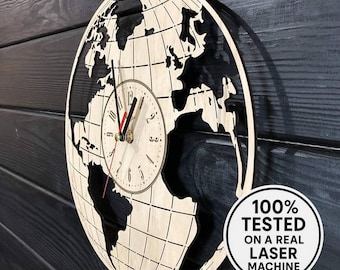 Laser Cut Earth Globe World Map Geography Wall Clock Vector - SVG File (Digital Downloads)