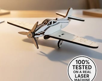 Kit de rompecabezas de avión modelo cortado con láser con detalles grabados – Archivo SVG (descarga digital) + Instrucciones