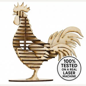 Laser Cut Wood 3D Puzzle Rooster 3mm Vector File - SVG Files (Digital Download)