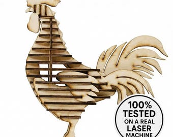 Laser Cut Wood 3D Puzzle Rooster 3mm Vector File - SVG Files (Digital Download)