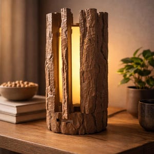 Dimmable Log Table Lamp | Rustic Ambient Desk Lamp, Warm LED Home Decor