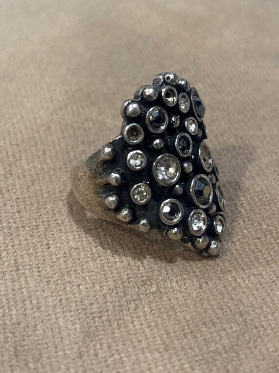 Heavy Silver/Crystals Ring - image 1