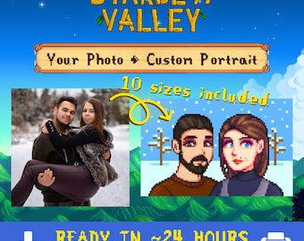 Spersonalizowany portret pary w 10 rozmiarach – gadżety Stardew Valley, prezent DIY