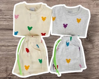 Mickey Mouse colorful balloons Shorts Set | Disneyland Outfits, Disney Theme Park Set, Spring and Summer Outfit