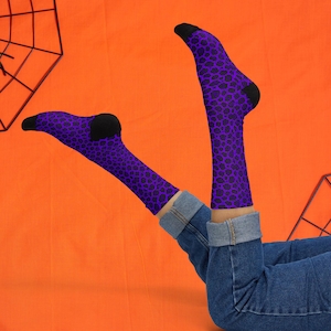 Purple Leopard Print Crew Socks, Funky Cheetah Pattern, Unisex Fashion, Polyester Blend